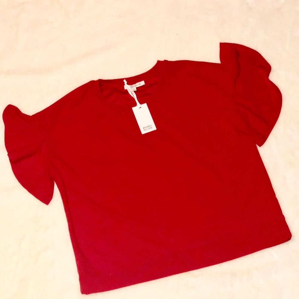 Rose + Olive Red Flutter Sleeve Top